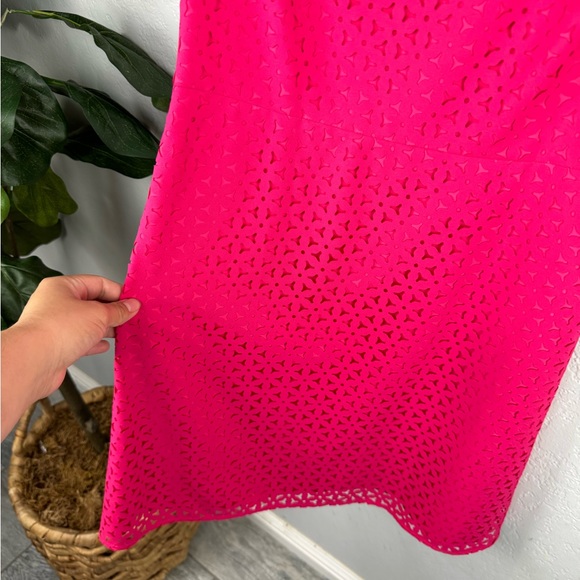 J. CREW Laser Cut Cap Sleeve Dress Fuchsia Pink Floral - Picture 4 of 8
